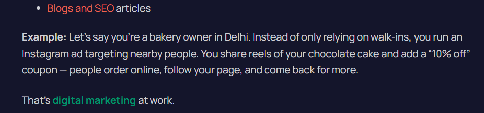 Internal link with real example