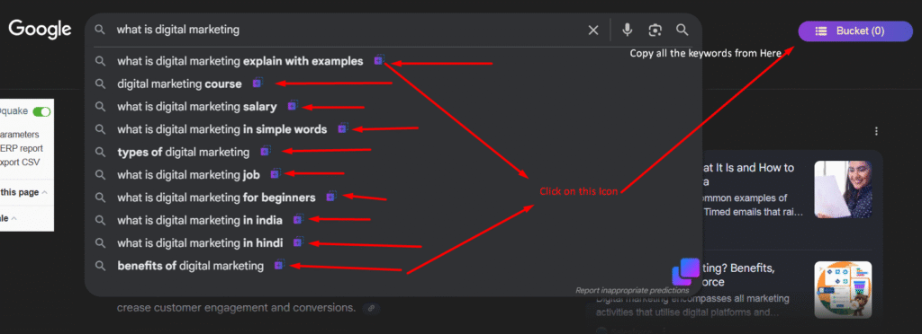Google Autosuggestion keywords copy at one time